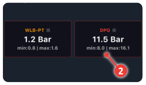 App screenshot showing current sensor values numerically.